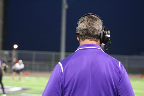 Head football coach Jay Ball focuses on an important play during the last home game. 