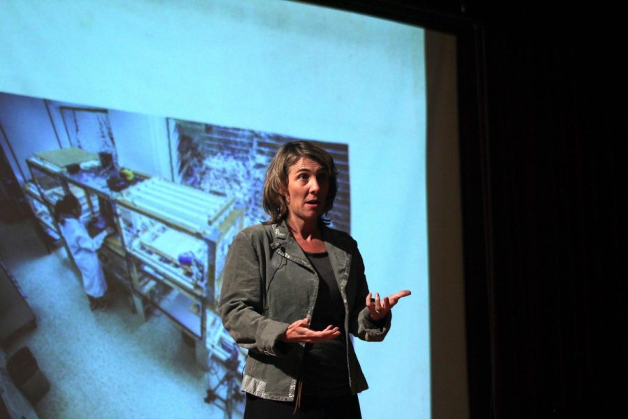 Author Hope Jahren, speaks to Central students in the auditorium on Sept. 20. She was also the keynote speaker at a fundraiser for the Omaha Public Library