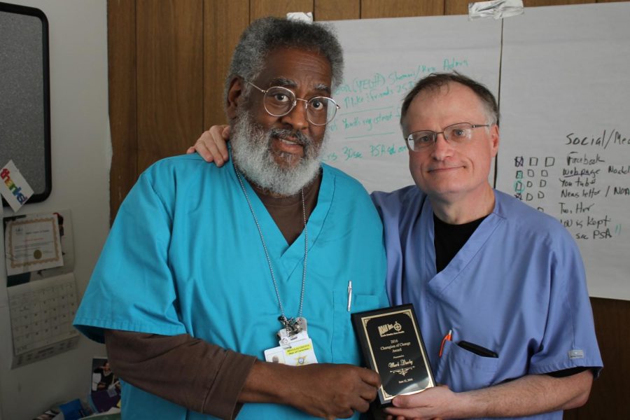 NOAH director and founder Ira Combs (left) with Clinic Director Mark Darby (right) in 2016. Photo courtesy of Mark Darby.