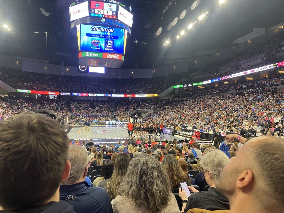 Fans pack CHI Health Center as the Atlanta Vibe narrowly led the Omaha Supernovas in the first set of the inaugural game of the Pro Volleyball Federation on January 24. 