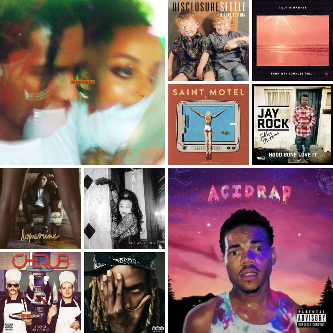 The album covers of the ten best summer songs.