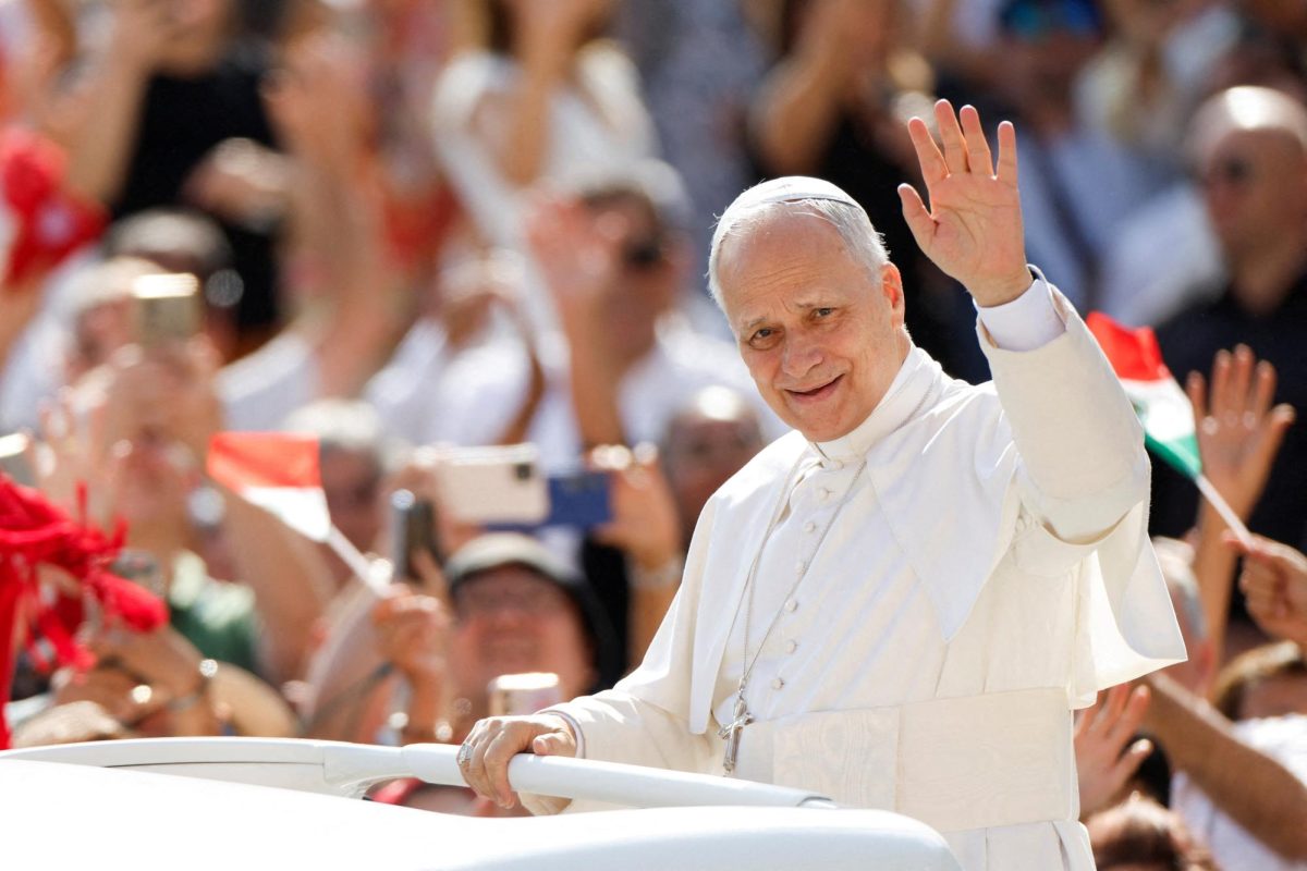 Pope Leo XIV gestures as he arrives for a general audience in St. Peter's Square at the Vatican, September 17, 2025. REUTERS/Remo Casilli