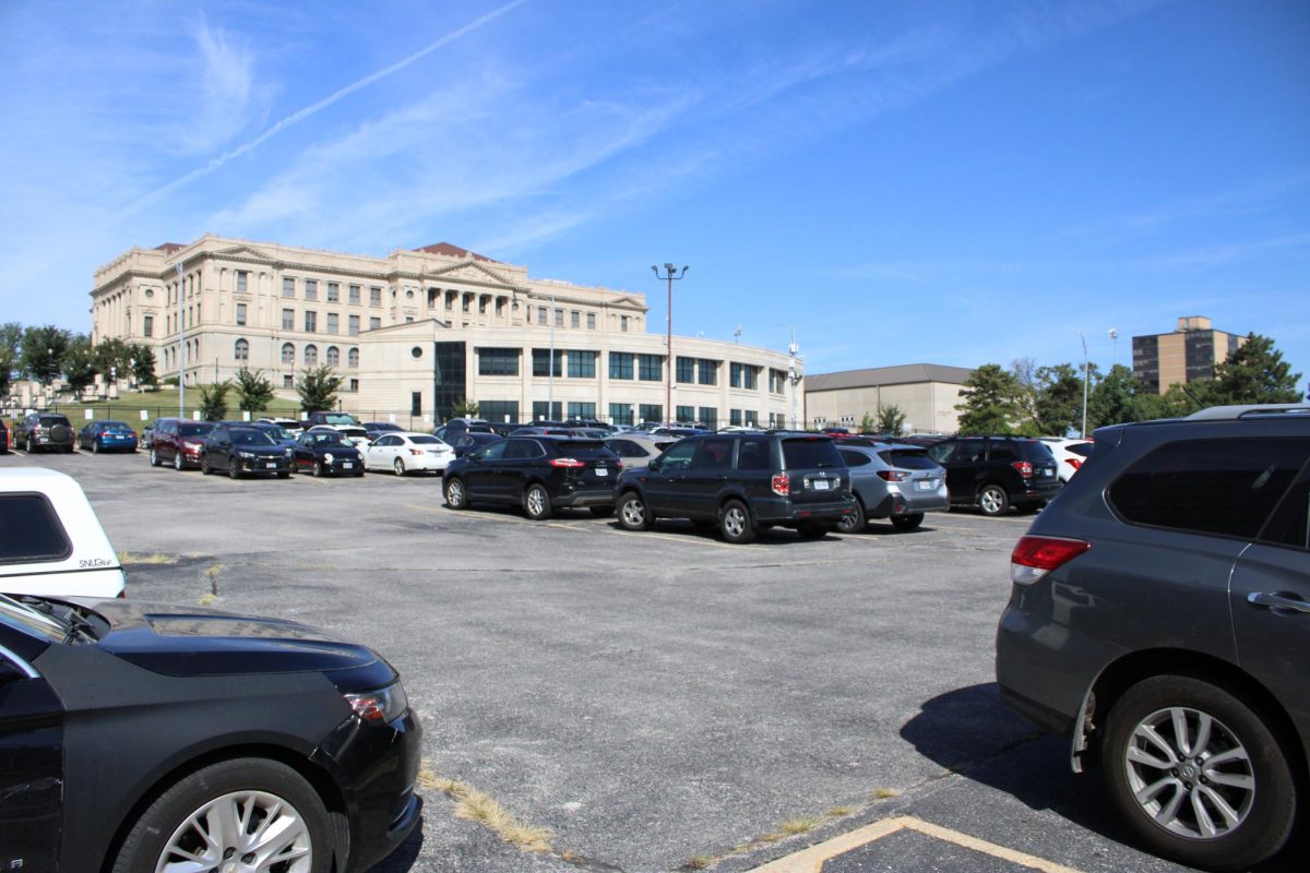 The Omaha Central High School senior lot facing the building from 19th and dodge