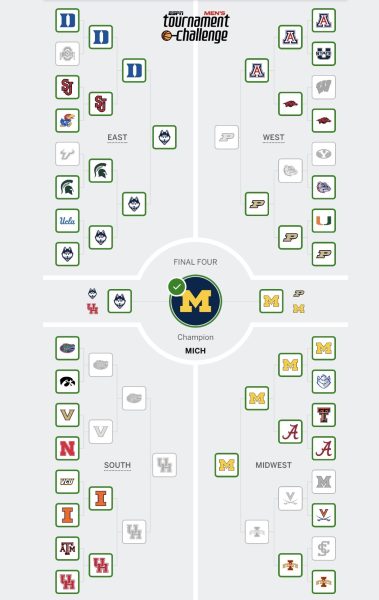 Noah Smith's Men's NCAA Tournament bracket, made through ESPN.